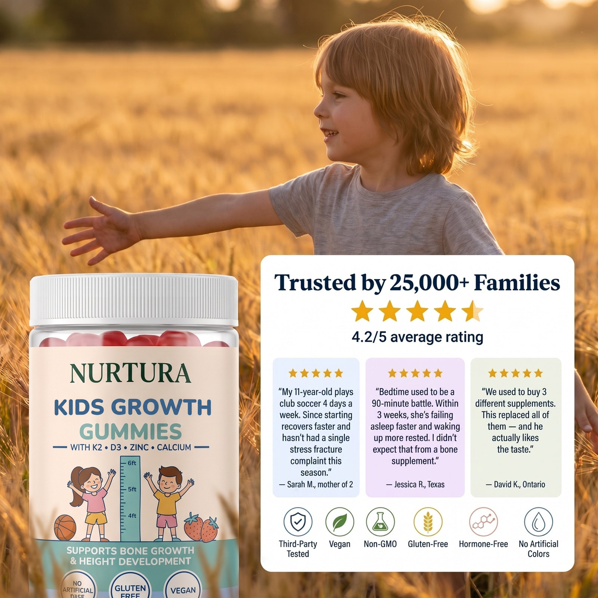 Nurtura Kids Growth Gummies jar, bone and growth support