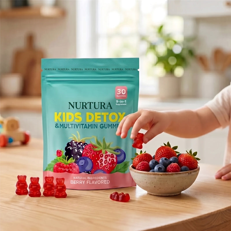 A child reaching for a gummy at breakfast