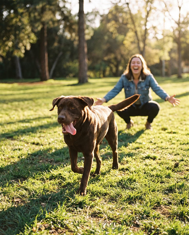 Week 3: a glossy, happy dog running to its owner