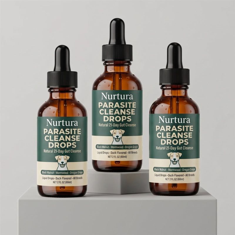 Nurtura Pet Parasite Cleanse Drops, three bottles